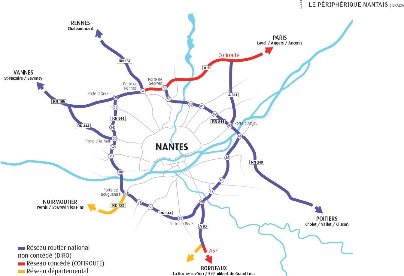 Plan du périphérique de Nantes