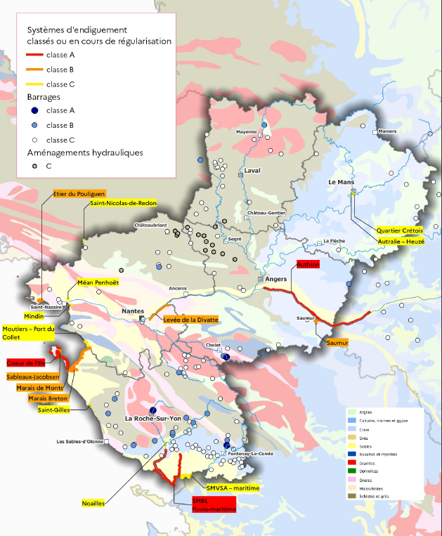 Principaux barrages et systèmes d'endiguement en Pays de la Loire