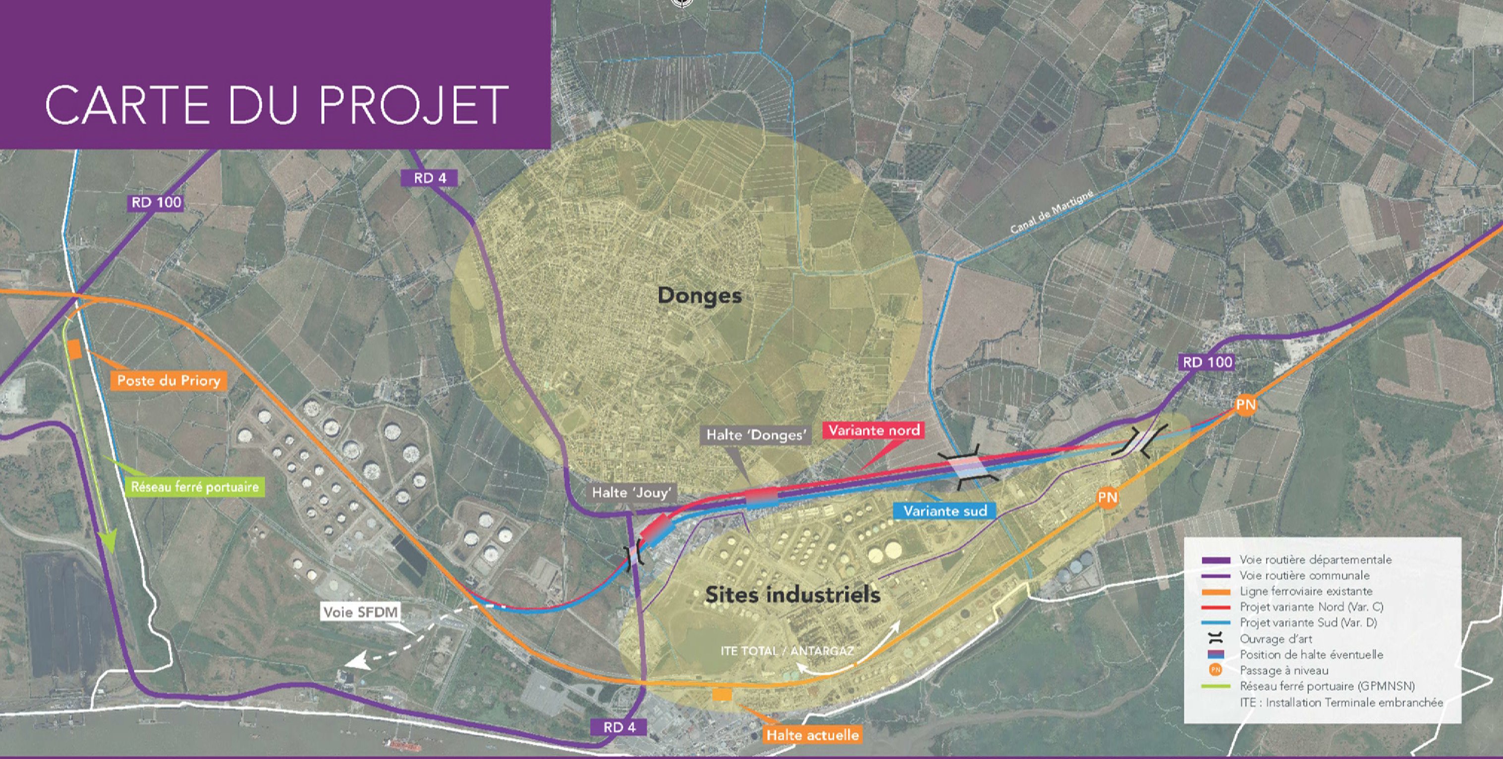 Carte du projet avec les variantes Nord et Sud (au 05/11/2015)
