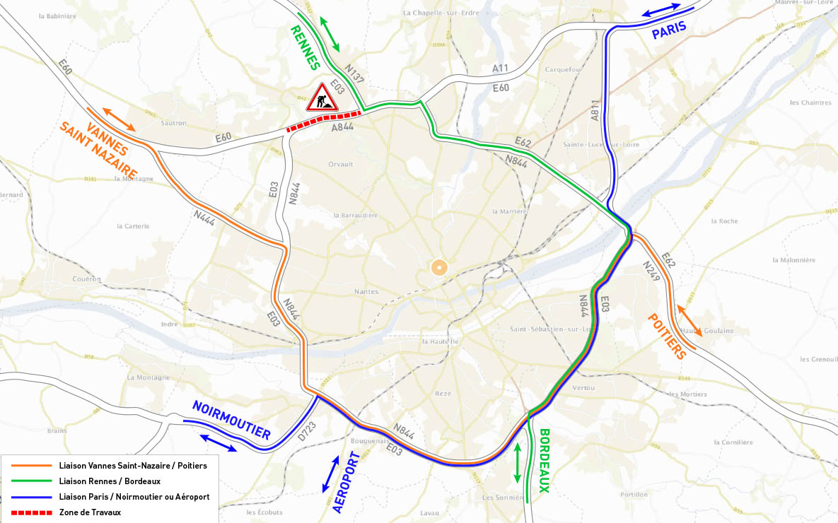 Itineraires conseillés durant les travaux du périphérique Nantais