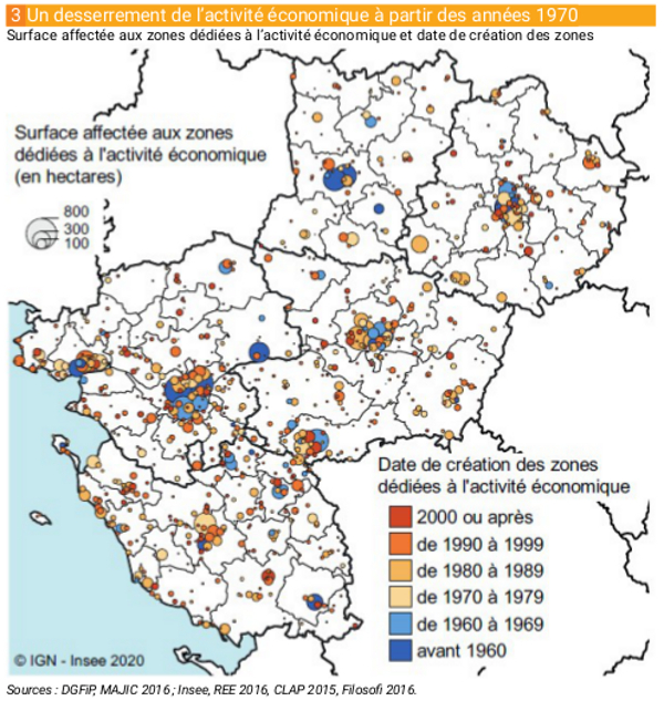 Desserrement des activités économiques depuis les années 1970