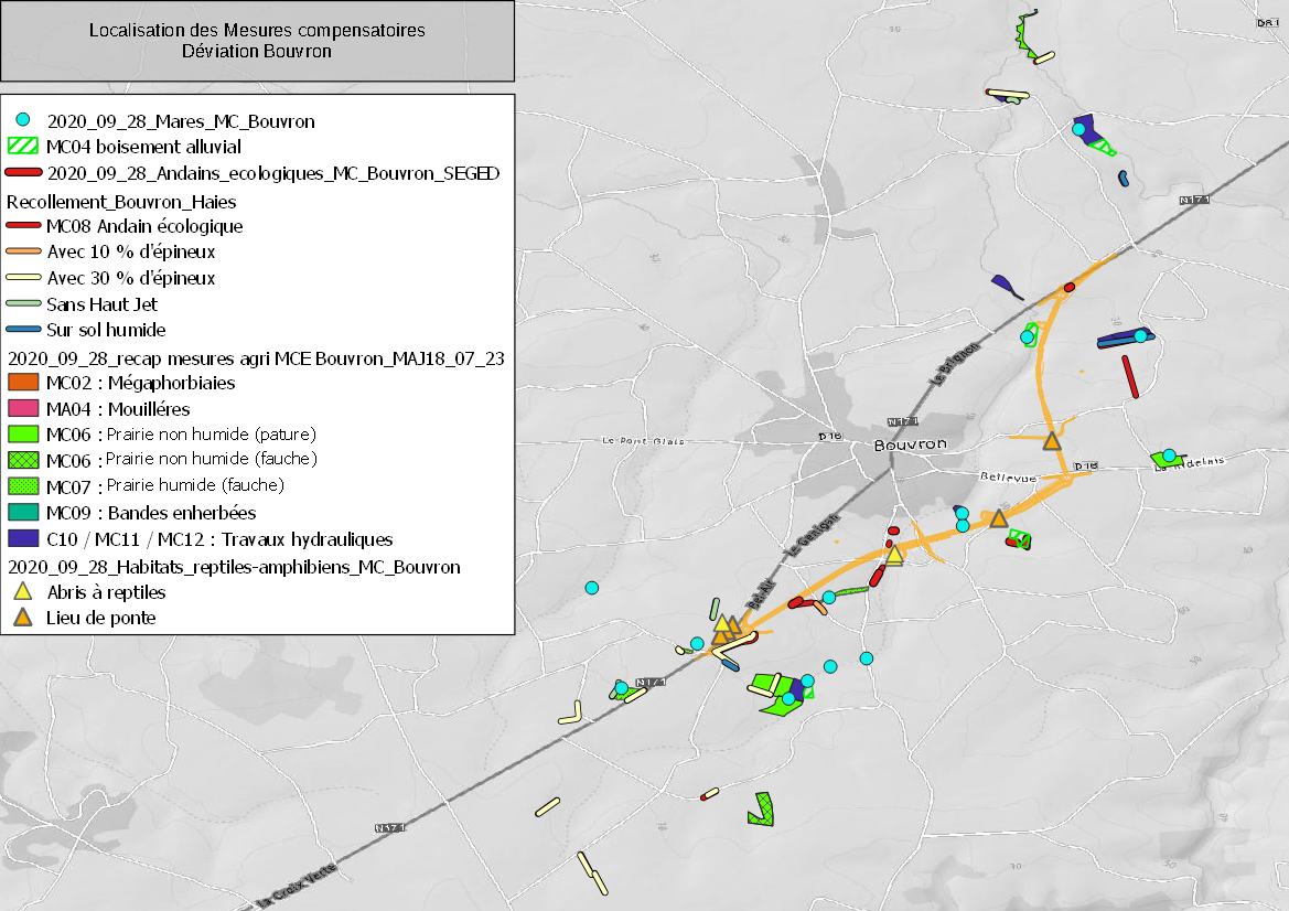 Localisation des mesures compensatoires de la déviation de Bouvron