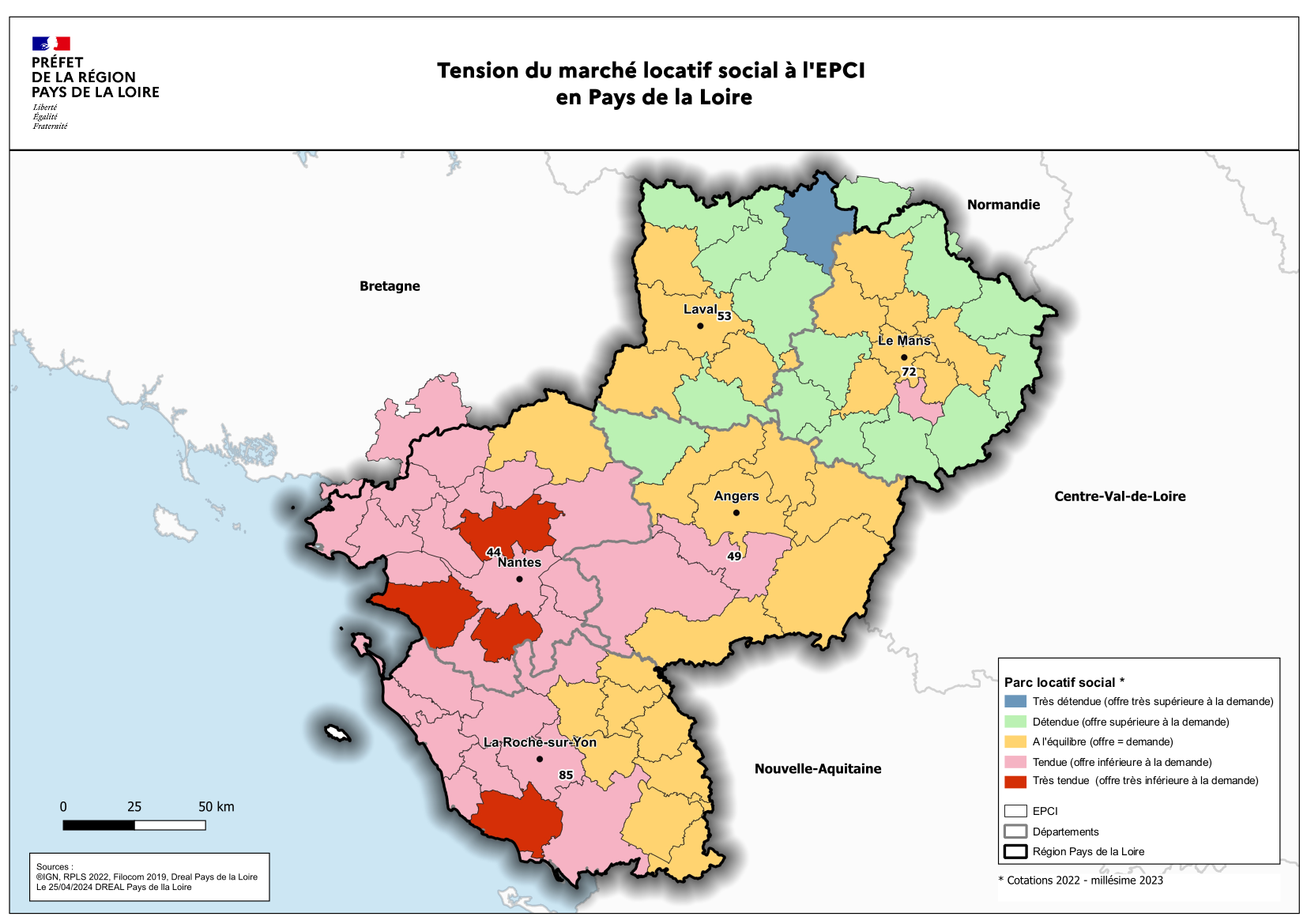 Tension du marché locatif social à l'EPCI en Pays de la Loire
