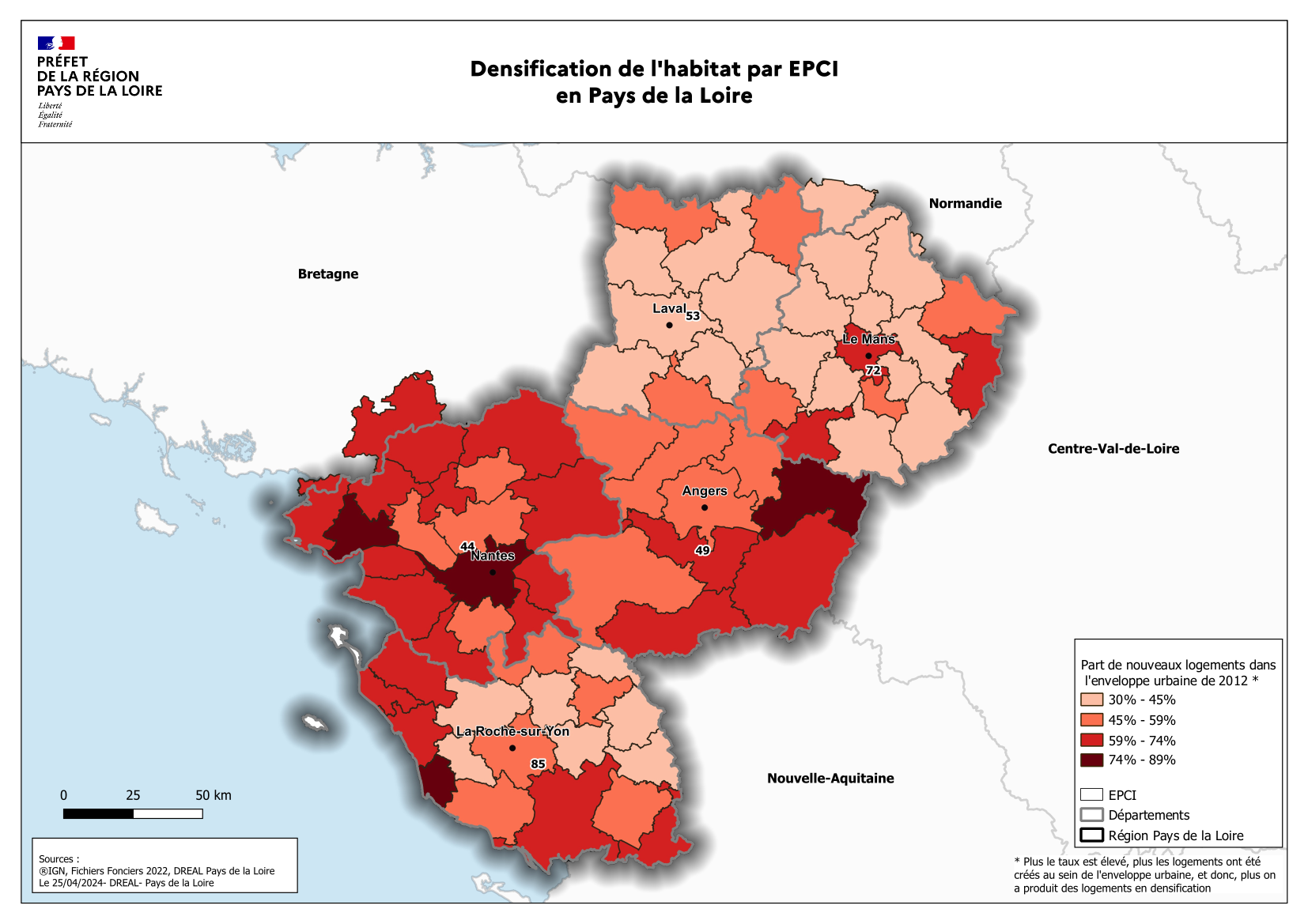 Densification de l'habitat par EPCI en Pays de la Loire