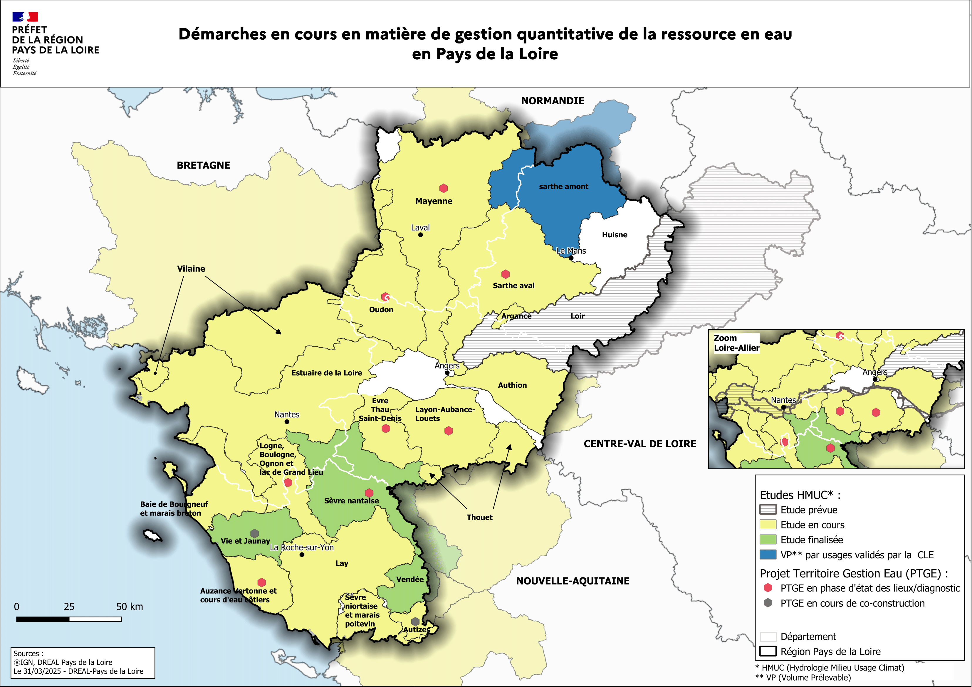 Démarches en cours en matière de gestion quantitative de la ressource en eau en Pays de la Loire