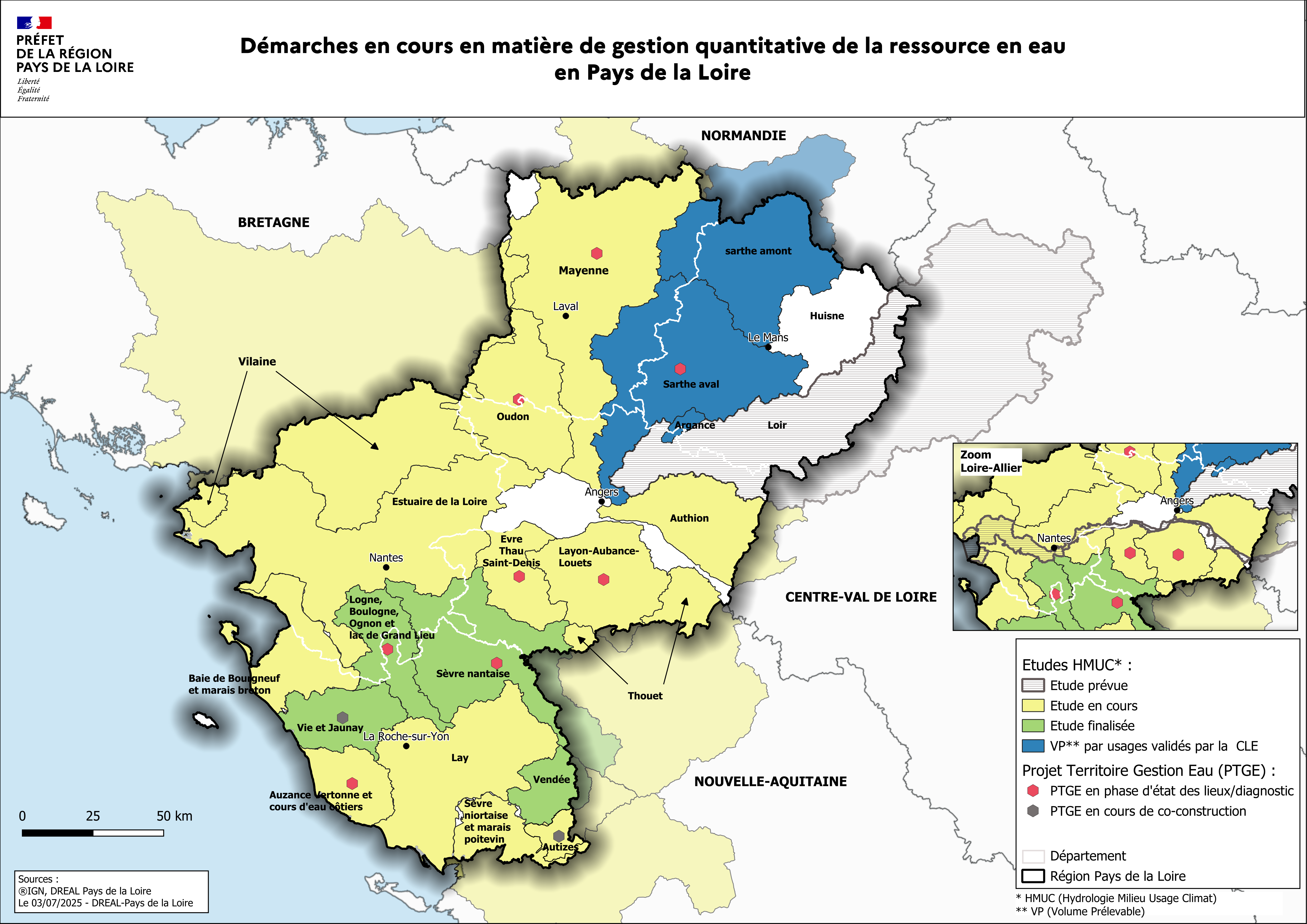 Démarches en cours en matière de gestion quantitative de la ressource en eau en Pays de la Loire